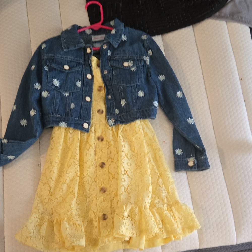 Denim Floral Kids Jacket with Yellow Dress